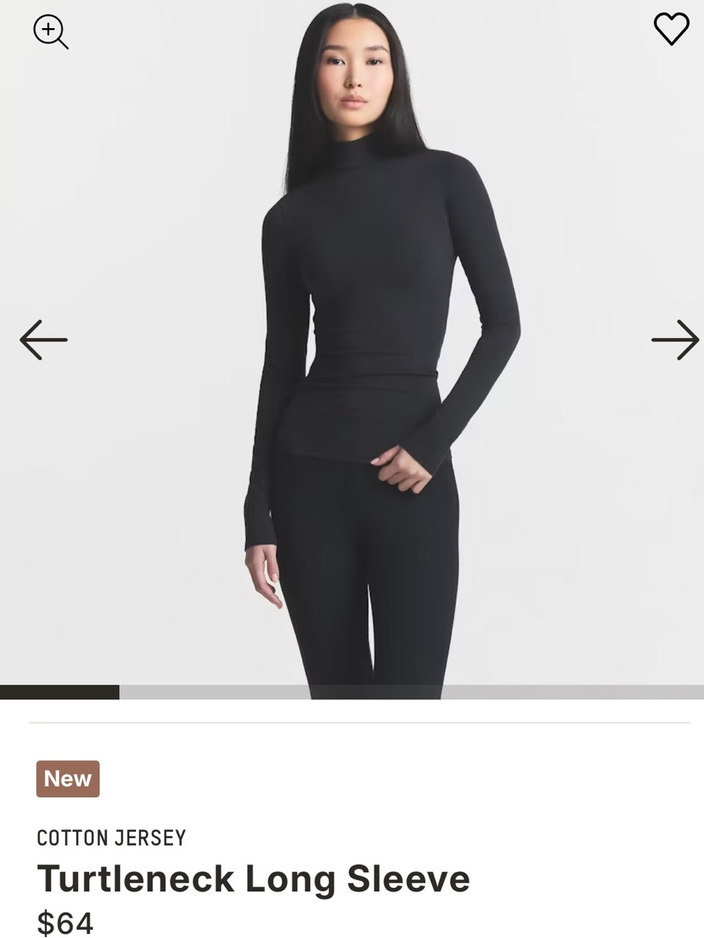SKIMS Cotton Jersey Slimming Turtleneck Long Sleeve Top Black Soot XS NWT!
